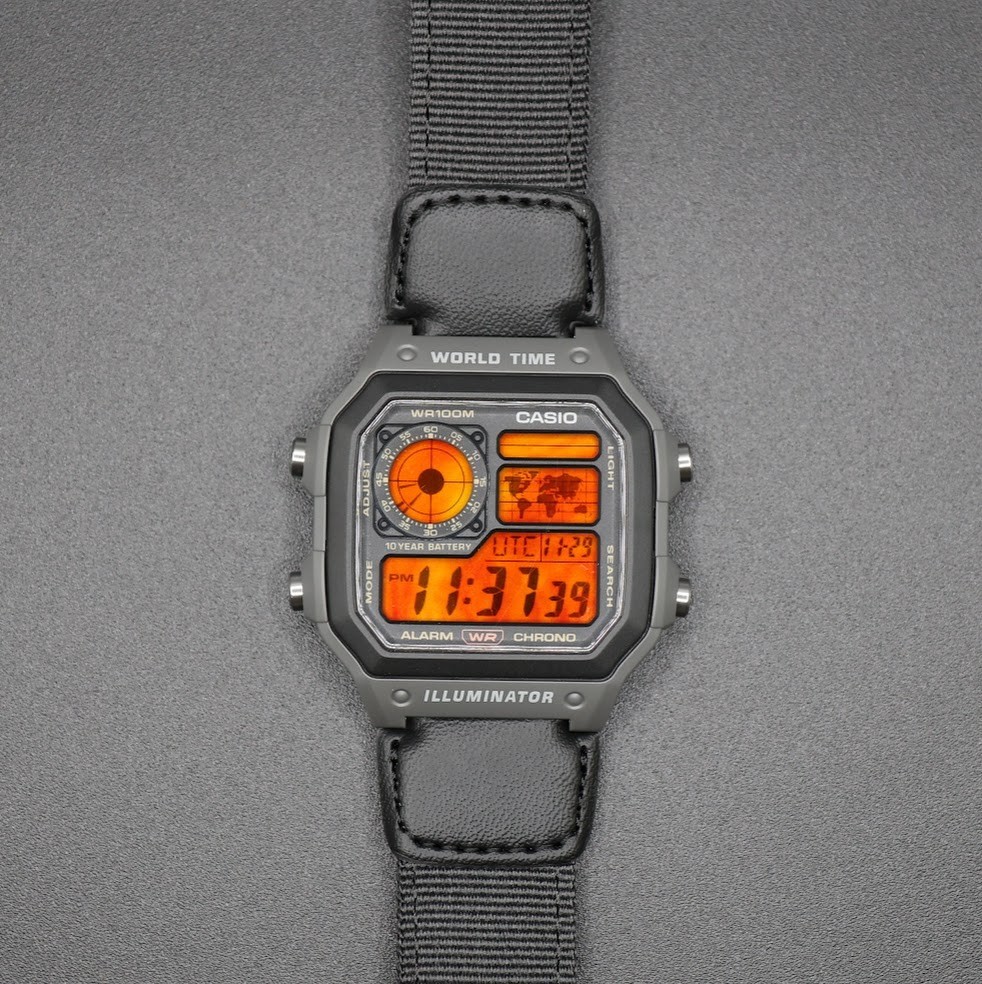 Nuclear Flame | Casio Digital Sport Royale AE-1200WHUB | World Time Watch | Mod