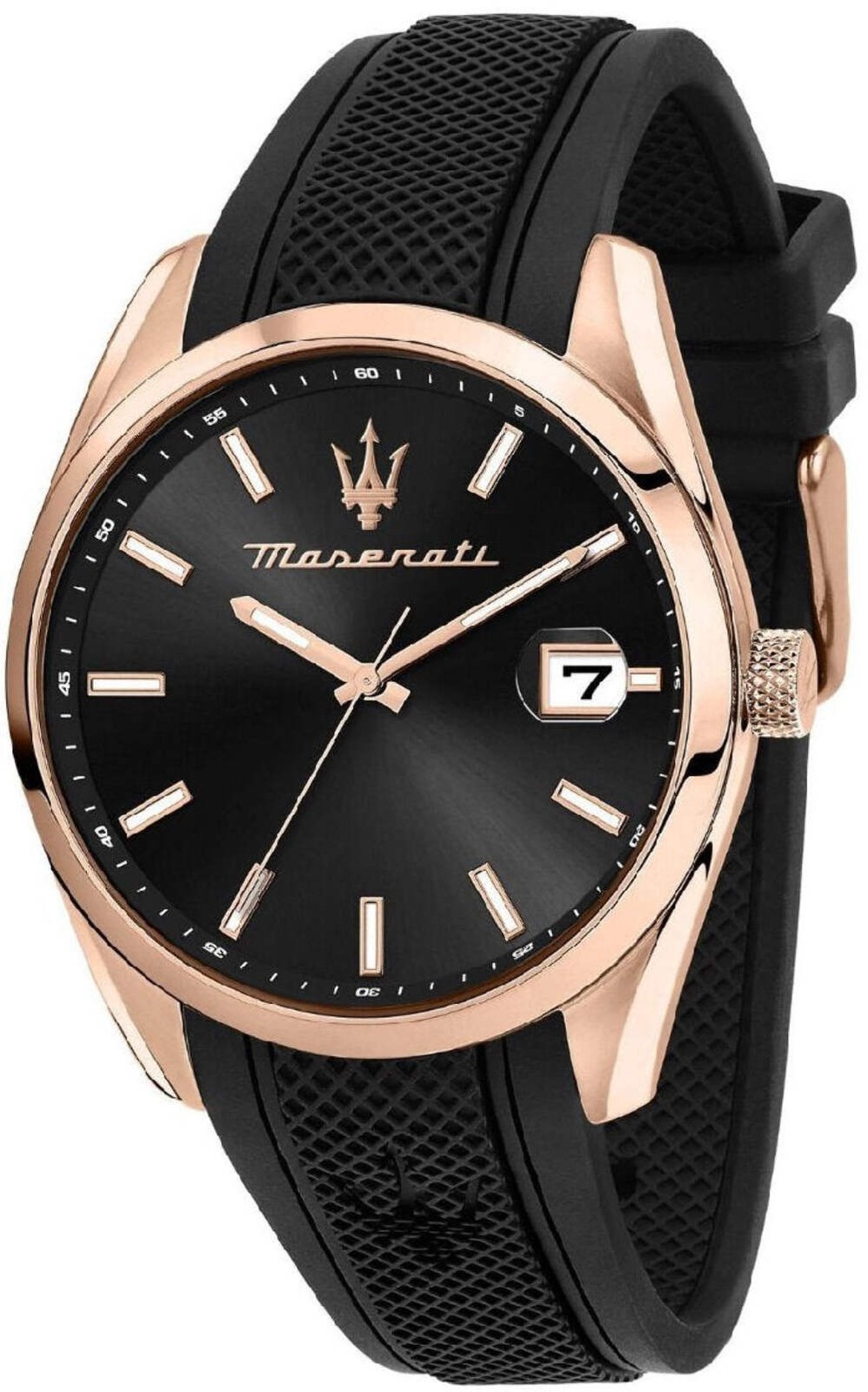 Men’s Maserati Attrazione R8851151002 Black Dial Rose Gold Rubber Strap Watch
