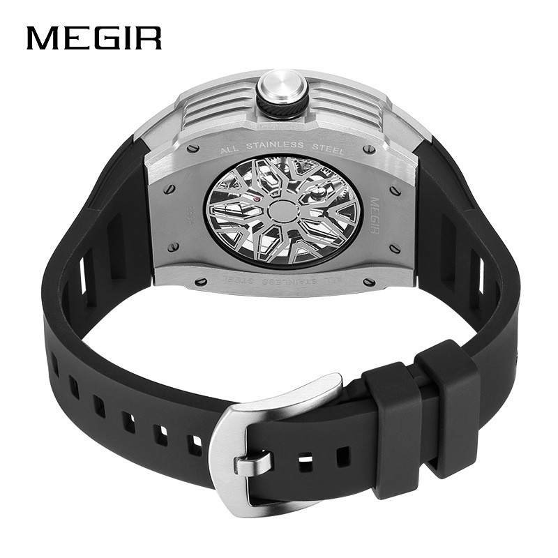 MEGIR Men’s Automatic Watch – Stainless Steel, Silicone Strap, Waterproof,