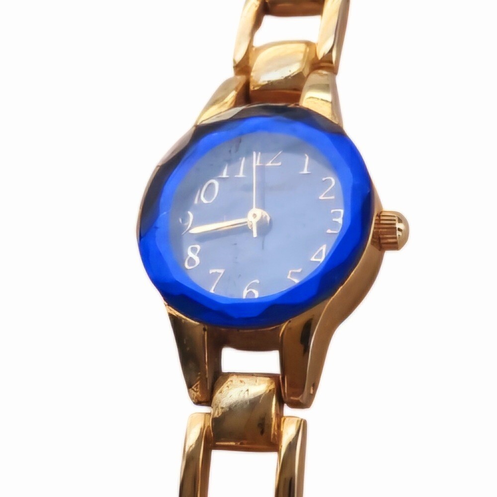 Pau Jardin Watch Women Gold Tone Blue White Dial 11MM Fashion New Battery 7in