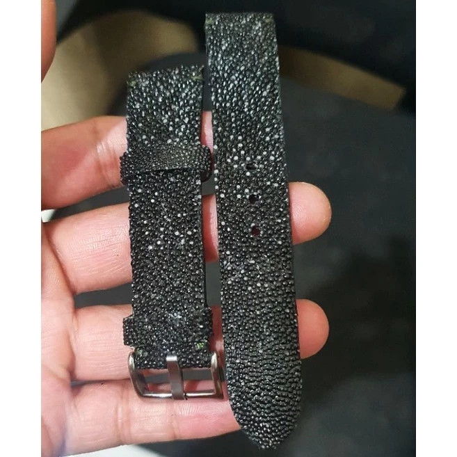 NEW Ray-Style Fish Leather Watch Strap 20mm Black Genuine Handmade Band GIFT
