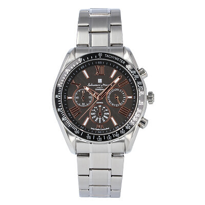 SALVATORE MARRA SM15116-SSBKPG Analog Quartz Solar Powered Black Silver