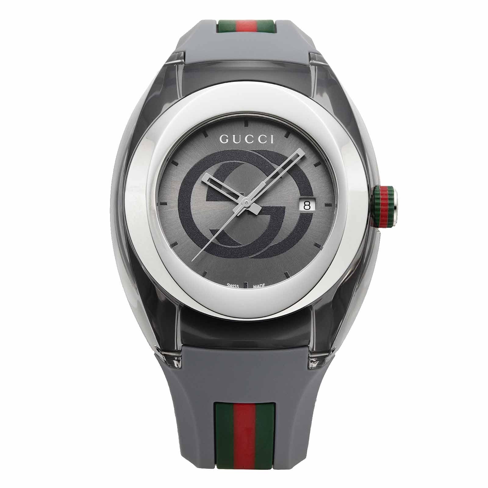 GUCCI SYNC YA137109A Watch Gray Dial Rubber Strap Swiss Quartz 46mm Men’s Outlet