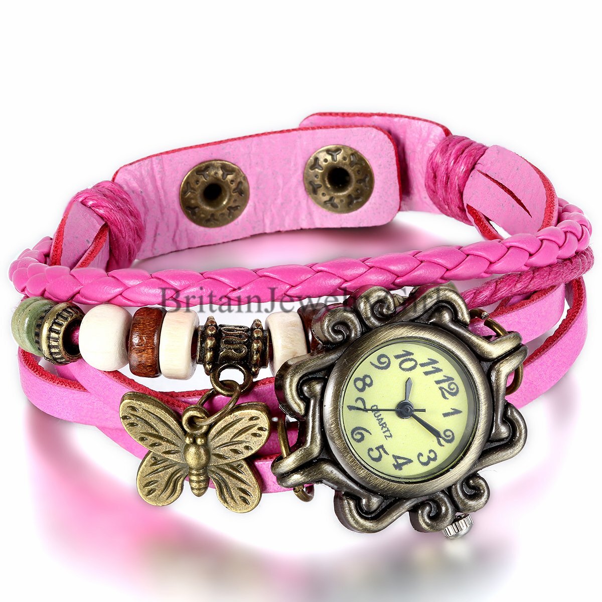 Multi-layer Butterfly Leather Bracelet Quartz Movement Wrist Watch Women Girls