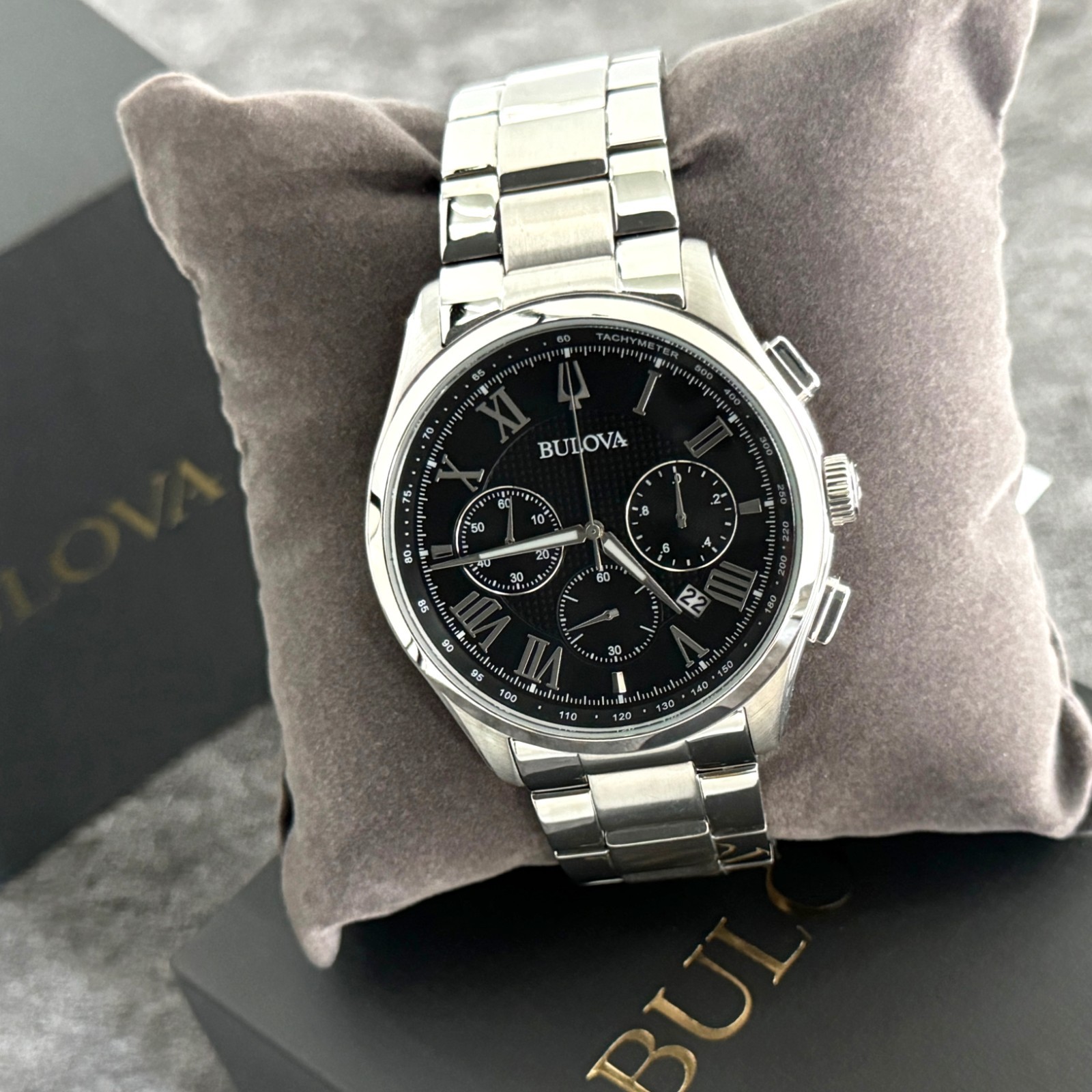 Bulova Men’s Wilton Classic Black Textured Dial Chronograph Watch 96B288