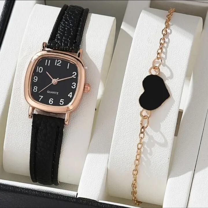 1 Pc.Glitter Dial Round Pointer Quartz Watch & One Piece Fancy Women’s Bracelet.