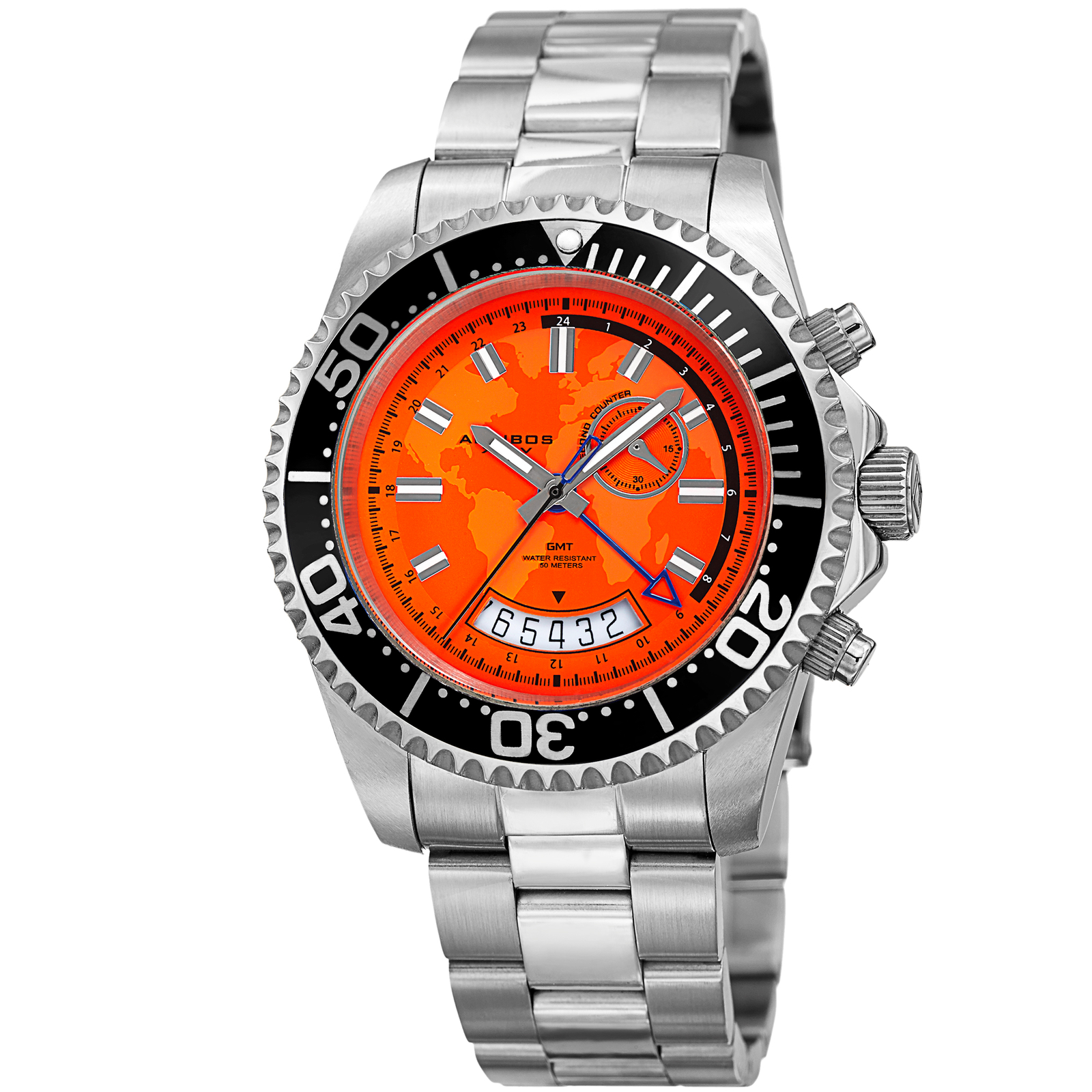 Akribos XXIV Men’s AK955SSOR Multifunction Map Print Stainless Steel Watch