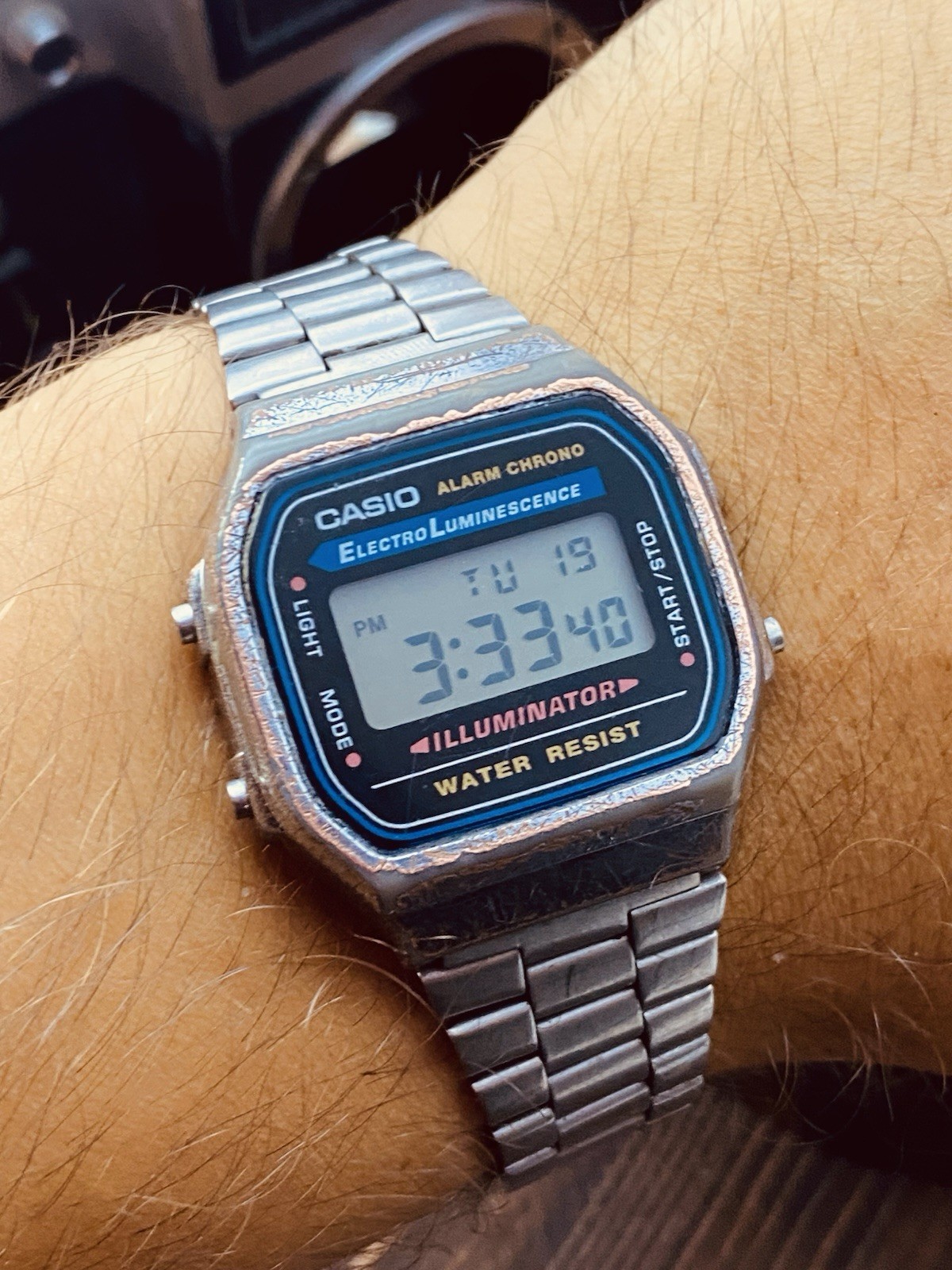 Casio A168 Illuminator Digital Watch Silver Electro Luminescence #8491