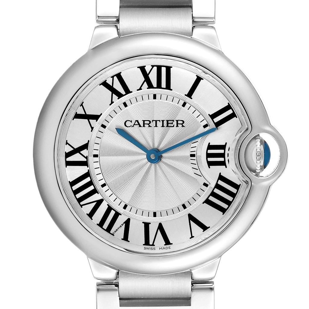Cartier Ballon Bleu 36 Silver Dial Steel Mens Watch W69011Z4
