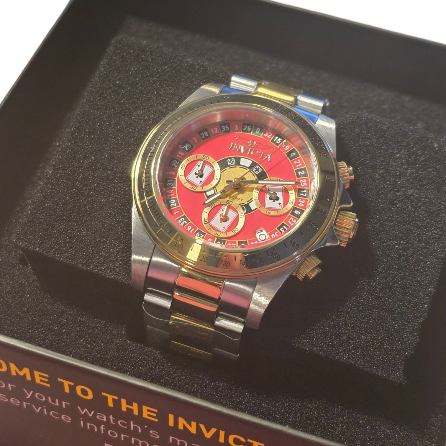 Invicta Speedway Montecarlo Red Roulette Dial 39.5mm Mens Watch 50495 2Tone Band