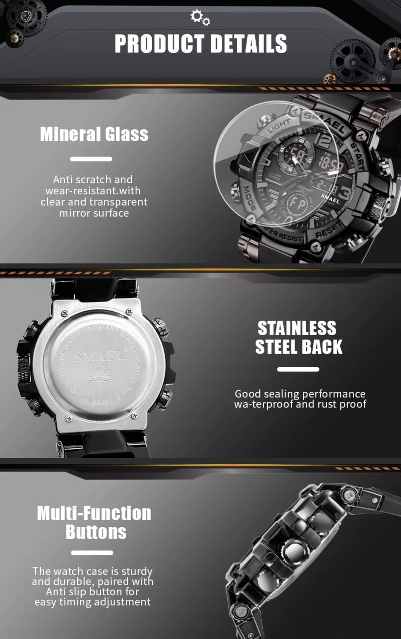 Oversized Chronograph Waterproof Digital Sport Shock Resistant WRIST WATCH 55mm