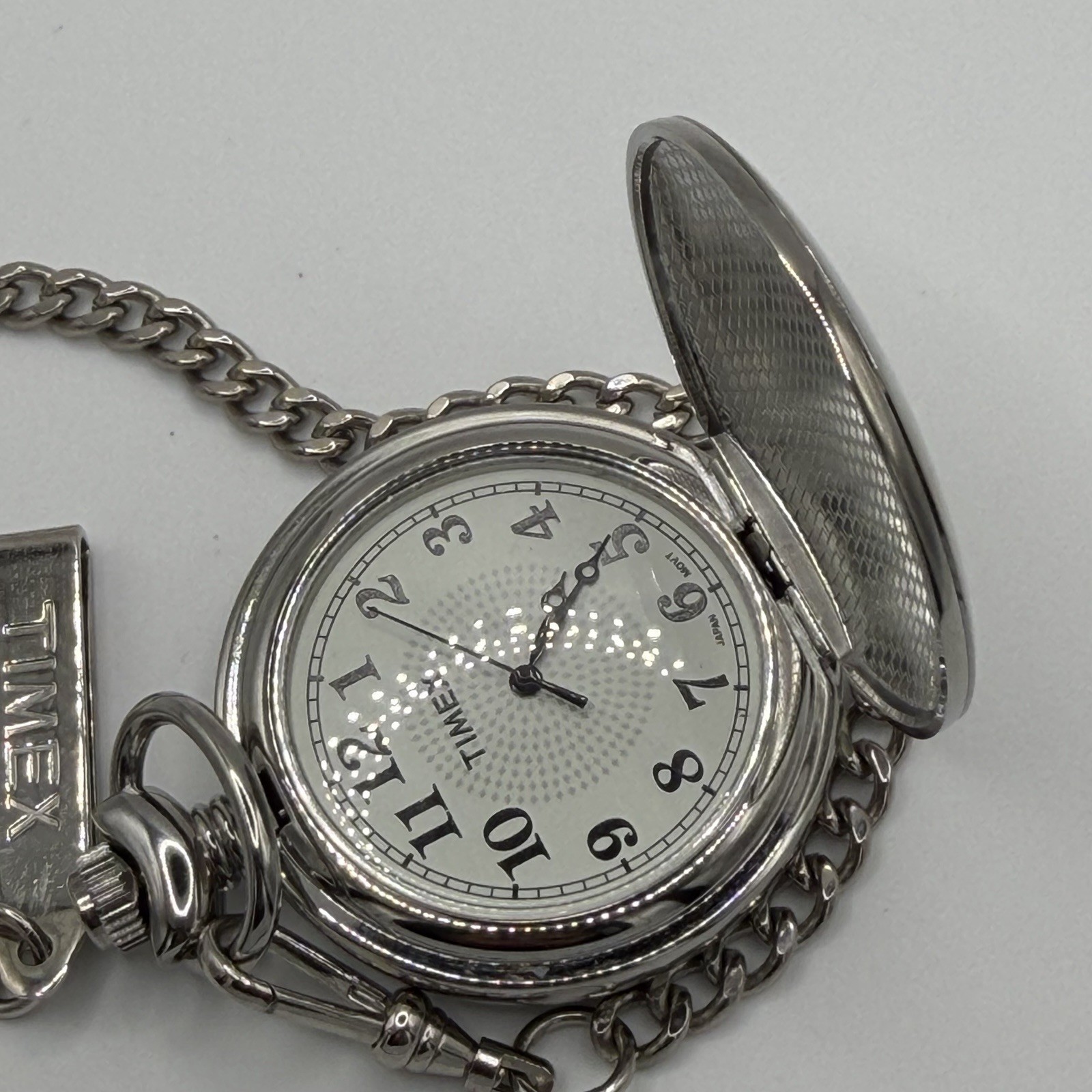 Timex Silver Tone Pocket Watch Working Condition Please Read