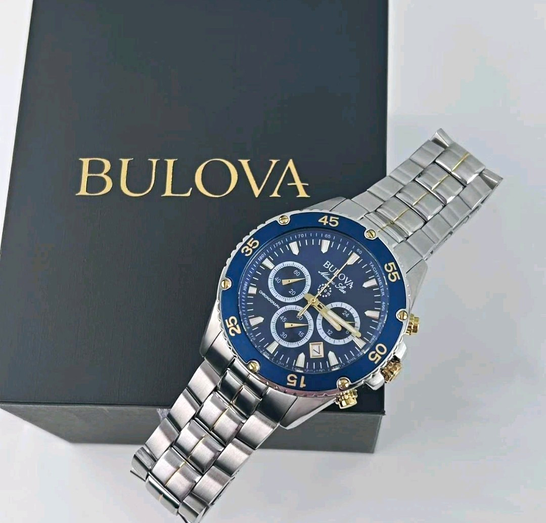 Bulova Marine Star Quartz Chronograph Date Blue Dial Two-Tone SS 100m