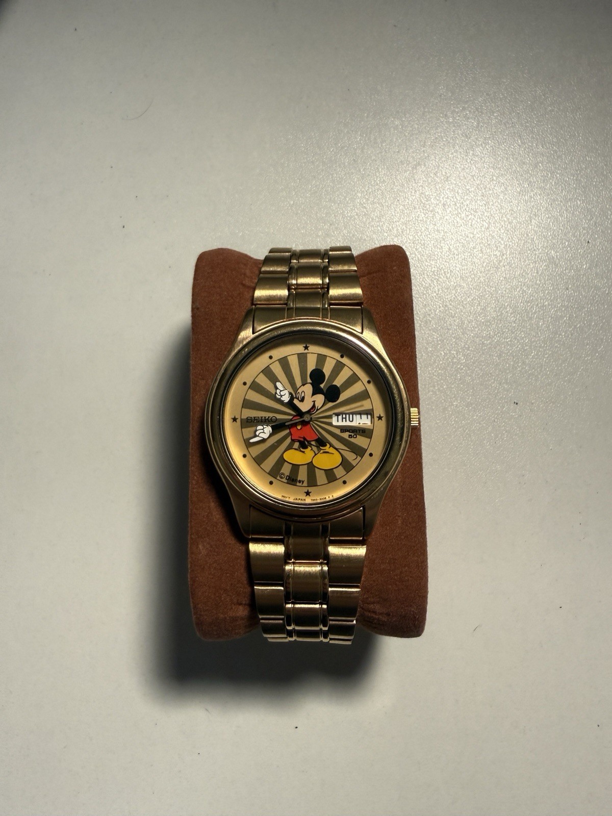 Seiko Sports 50 Disney Mickey Mouse Gold Tone Day Date Watch