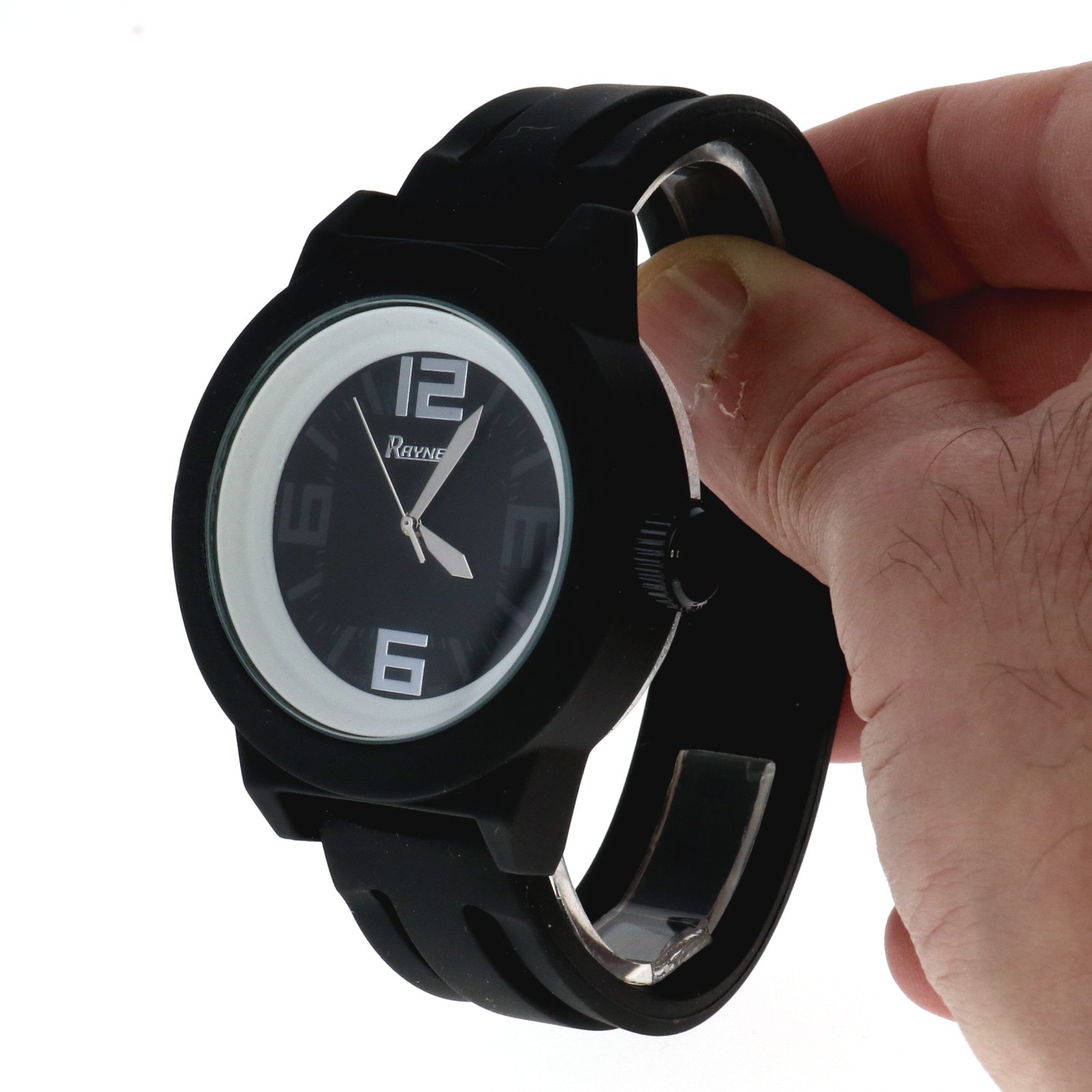 Men’s Raynell Designer Style Black Matt Finish Bezel Black Silicone Band 50mm