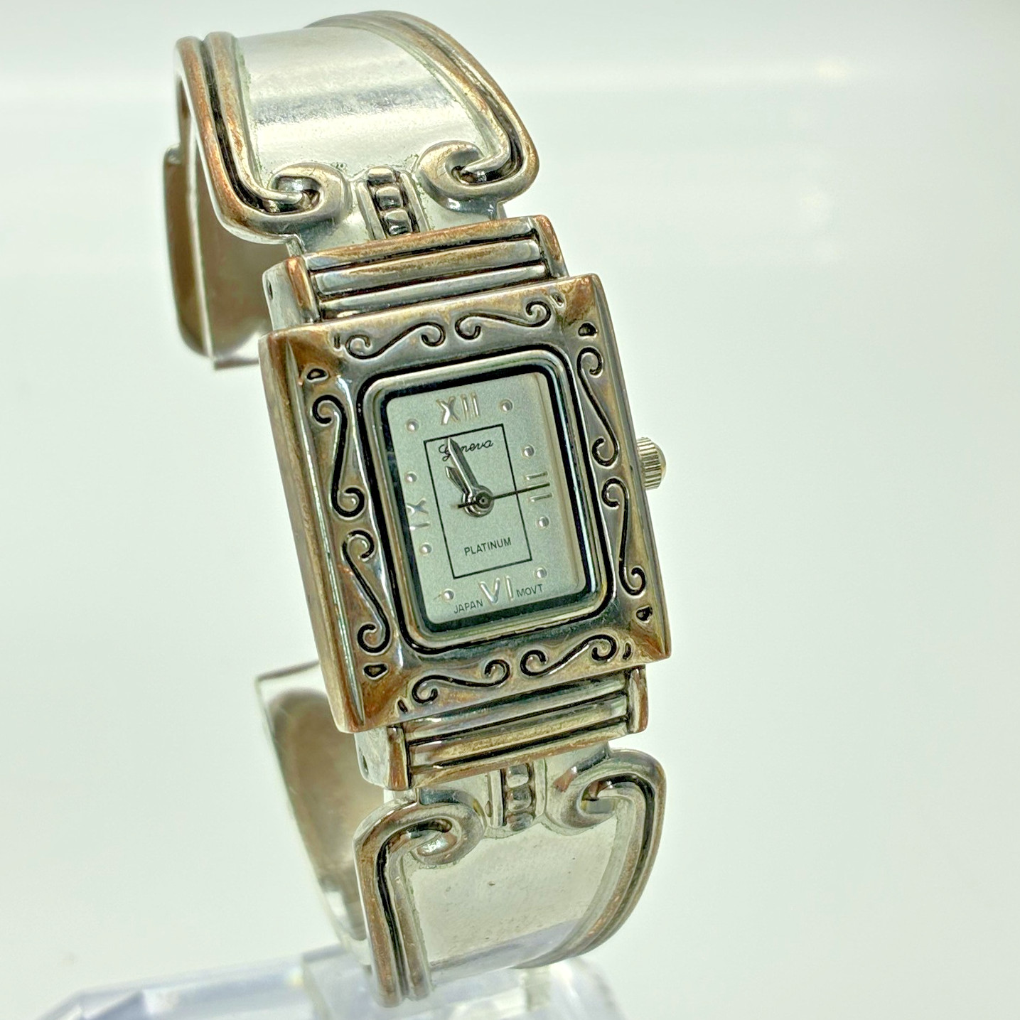 Geneva Watch Silver Dial Roman Numerals Cuff Bracelet Quartz 8090