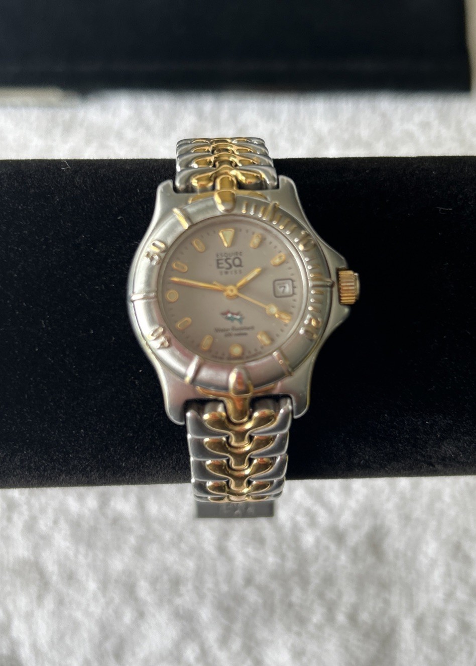 ESQ Swiss Esquire Two Tone Ladies Quartz Watch, 100M ,Date & Glow in Dark. F/S