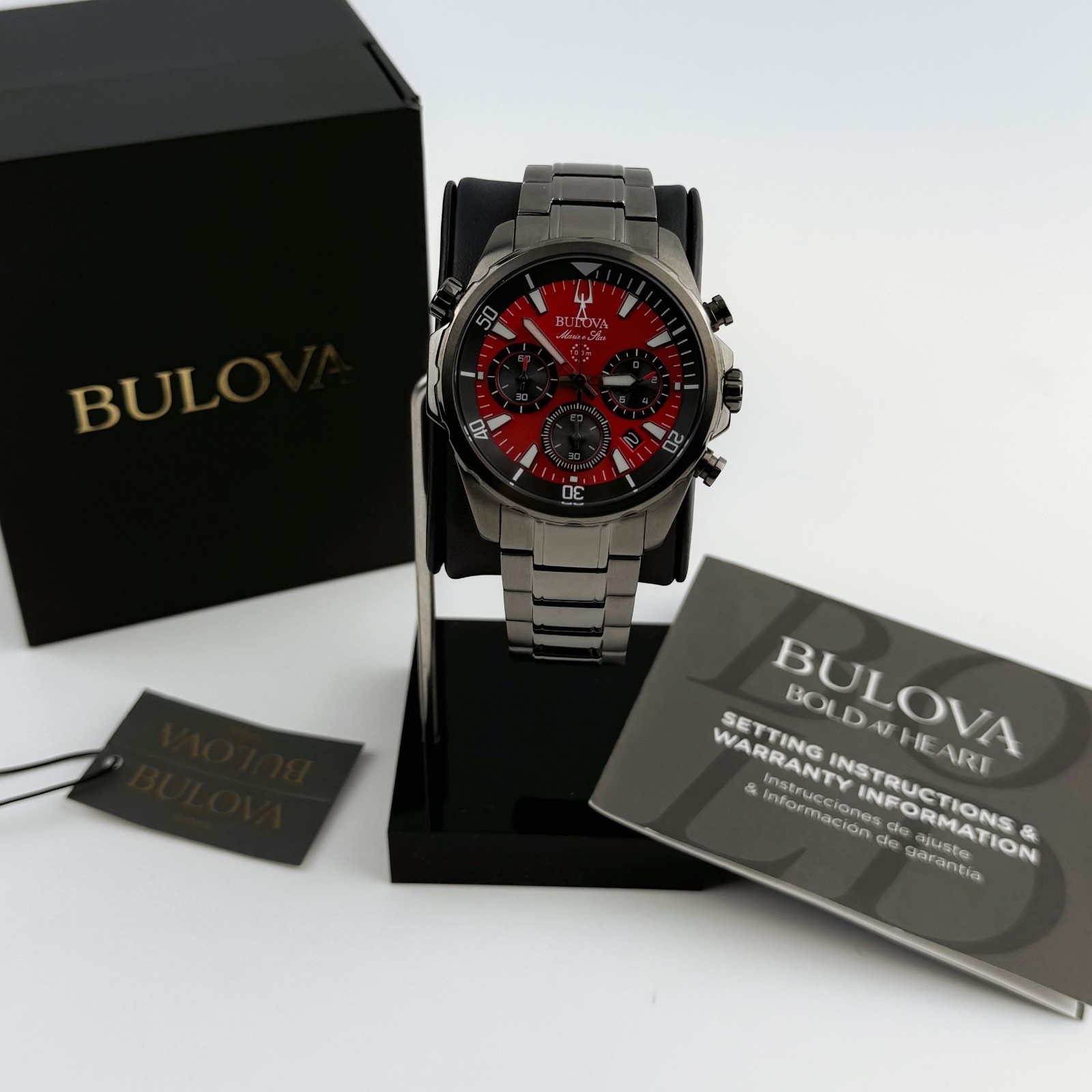 Bulova 98B350 Men’s Marine Star Chronograph Red dial stainless Men’s Watch