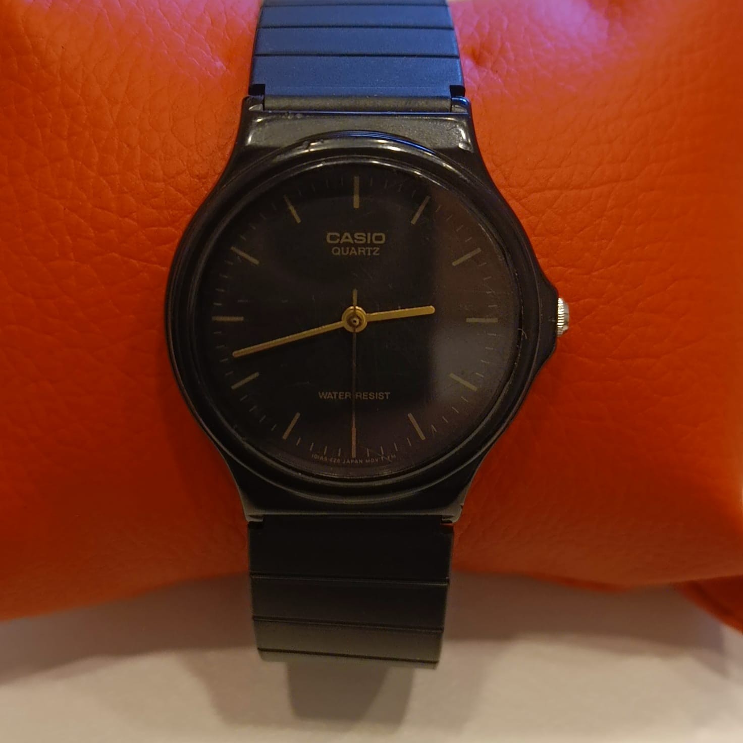 Authentic Casio MQ-24 Vintage Style Black Resin Watch Gold Accents Japan Movt