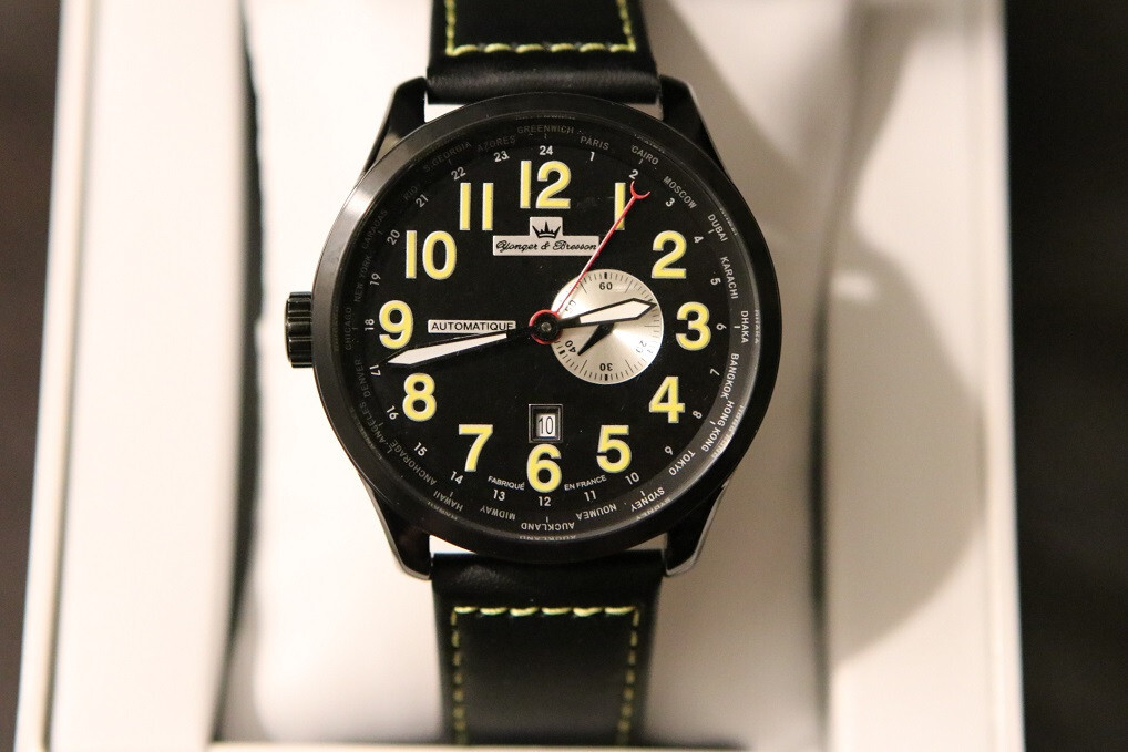 Yonger & Bresson 8324-16 Men’s Automatic GMT Dual Time Watch Made in France NEW