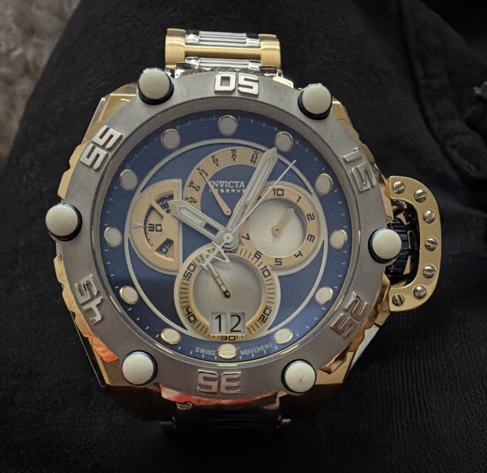 Invicta Reserve Flying Fox Swiss Quartz Chronograph Date Blue Dial Two-Tone