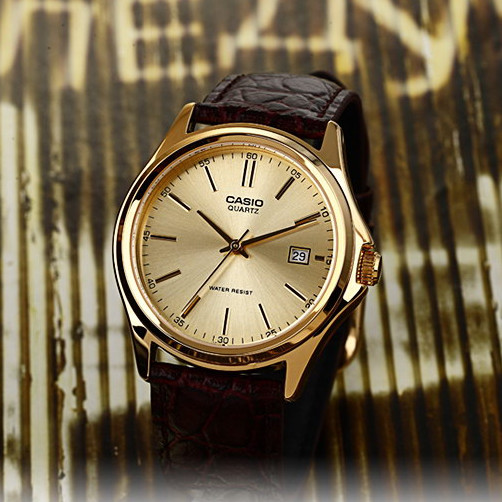 Casio Men Analog Leather Watch Brown Gold Original New MTP-1183Q-9A