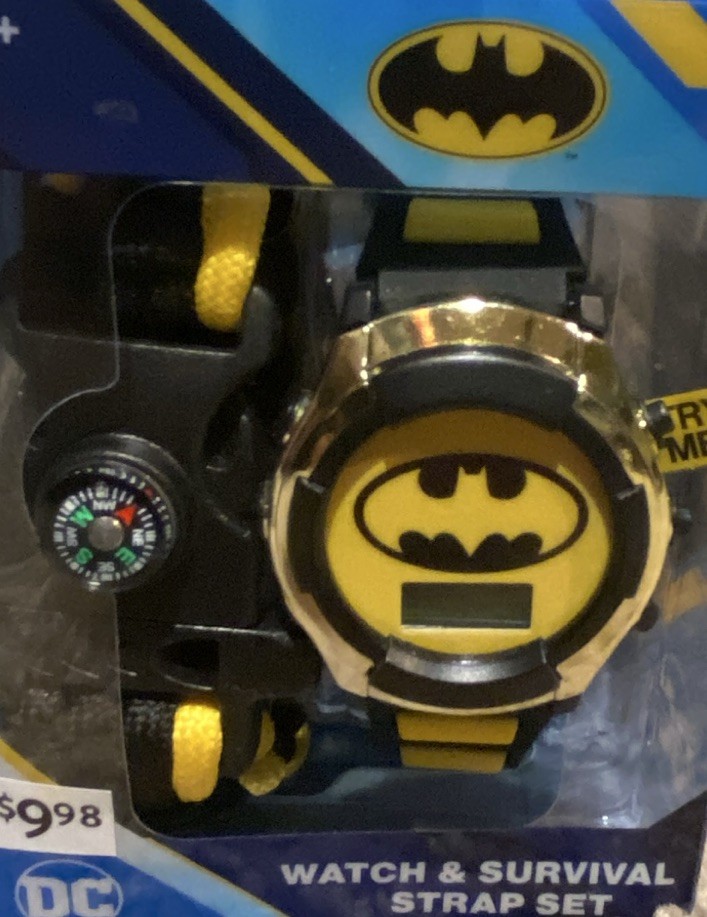 DC Comics Batman Boys Digital LCD Quartz Watch & Survival Strap Set Black/Yellow