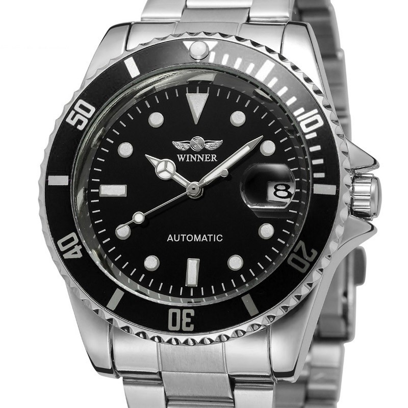 Winner Automatic Mechanical Men’s Skeleton Back Wrist Watch Date Stainless Steel