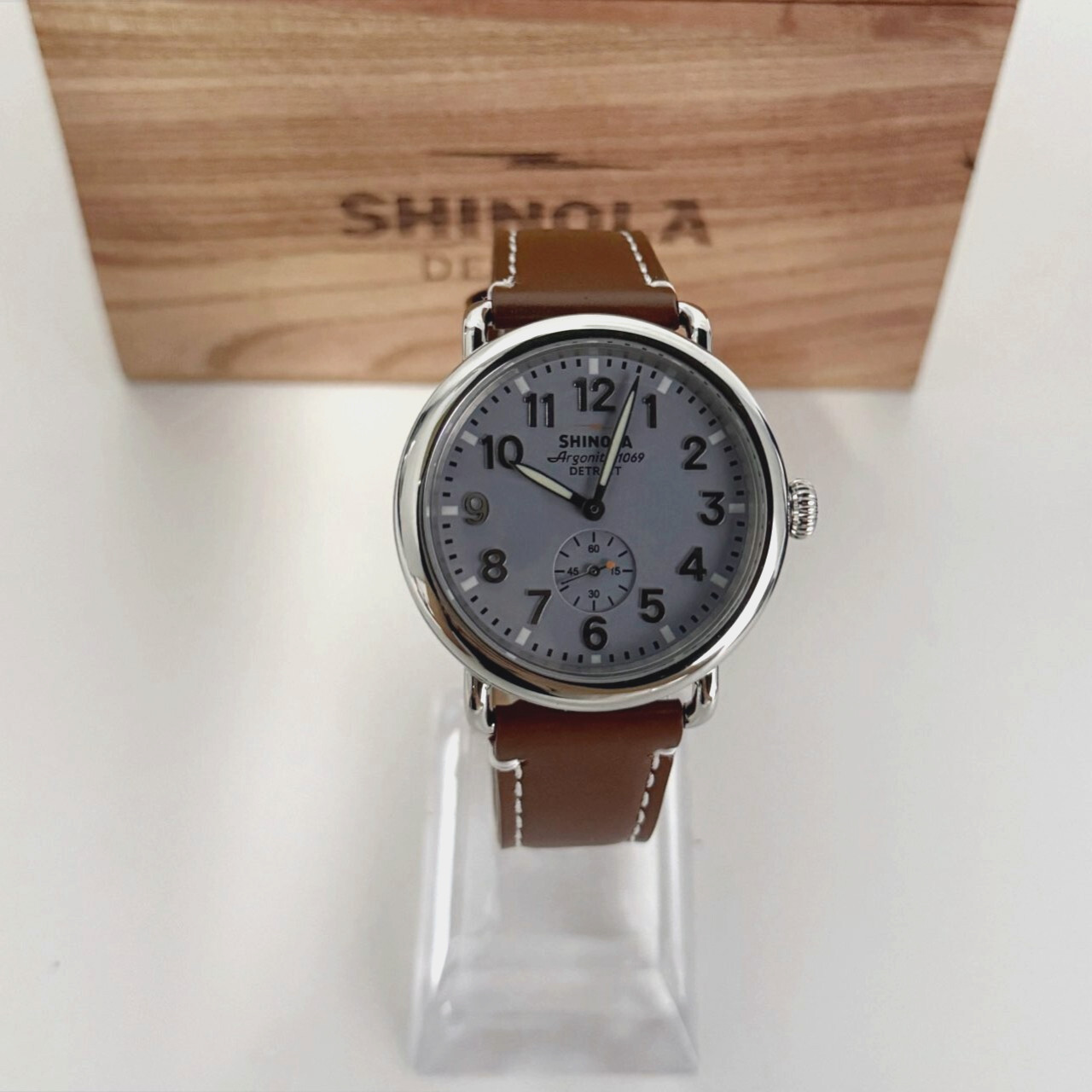Shinola The Runwell Slate Blue Dial Tan Leather Strap Quartz Men’s Watch 41mm