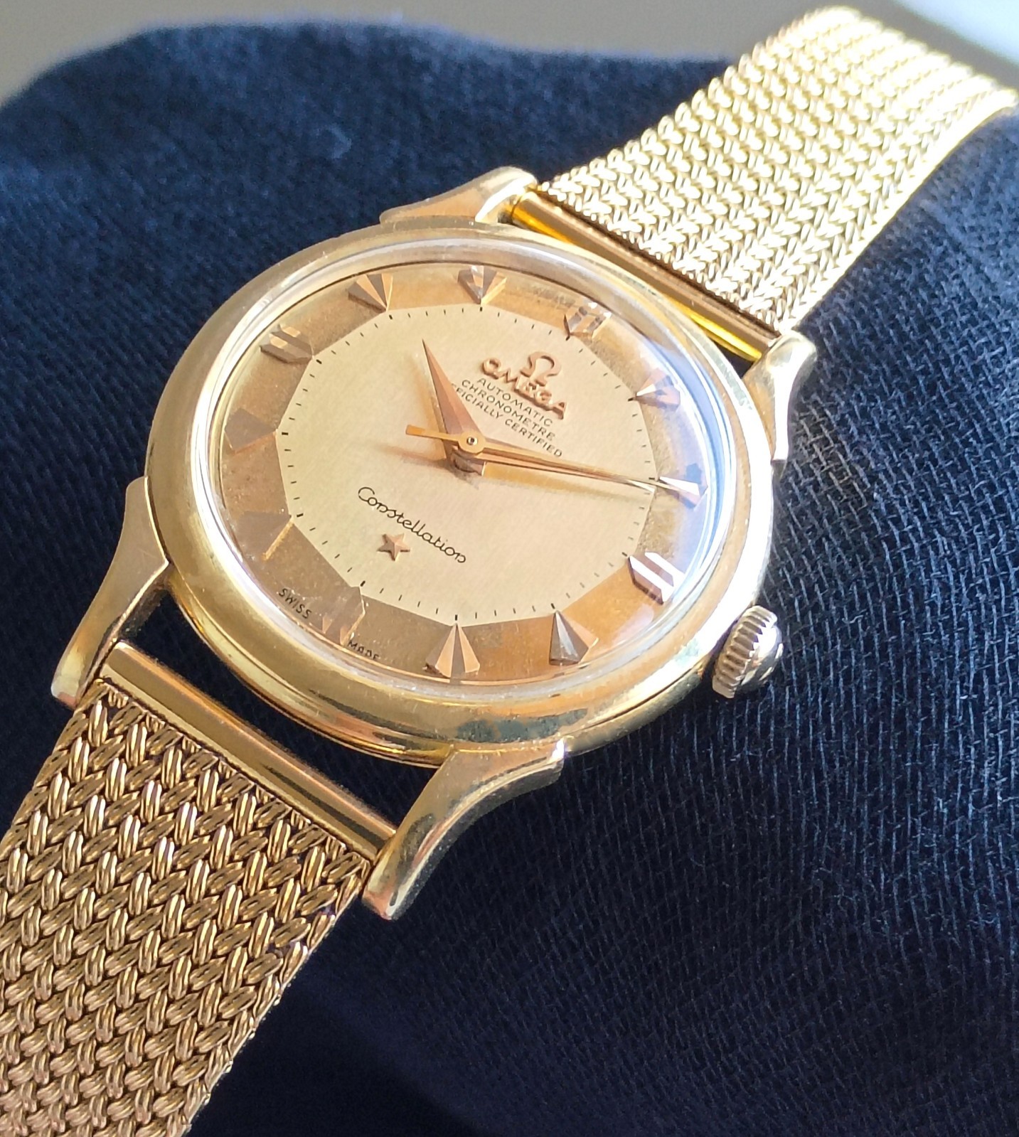 DELUXE 18k Solid Gold OMEGA Constellation Bracelet Automatic Vintage Mens Watch