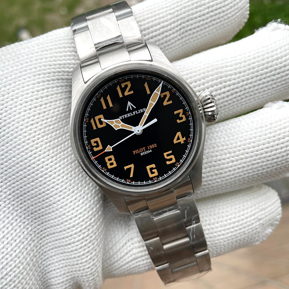 39MM STEELFLIER Pilot Quartz Diver Watch Men’s Stainless Waterproof Luminous NEW