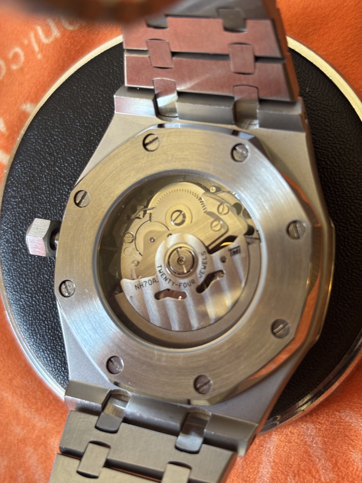 Custom 41mm Brushed “RO” Style open skeleton green dial NH70