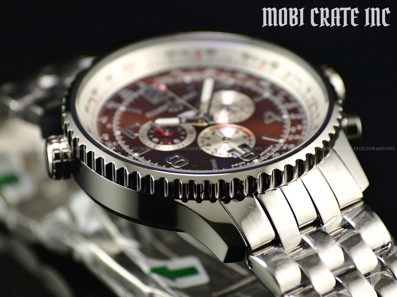 NEW CHASE DURER CDW-0015 FLIGHT COMMANDER SWISS CHRONO SAPPHIRE BROWN SS WATCH