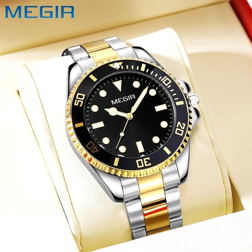 44MM MEGIR Luxury Quartz Watch Men’s Diver 30M Waterproof Stainless Luminous NEW