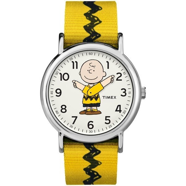 Timex TW2R41100, Peanuts-Charlie Brown Weekender Yellow Slip Thru Fabric Watch