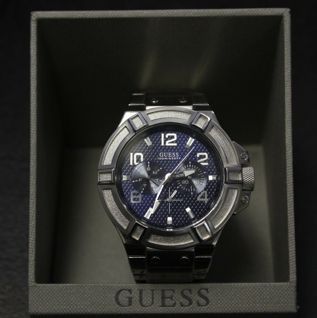Guess Watch Men 100m/330ft Day Date Multi Fonction Blue Dial