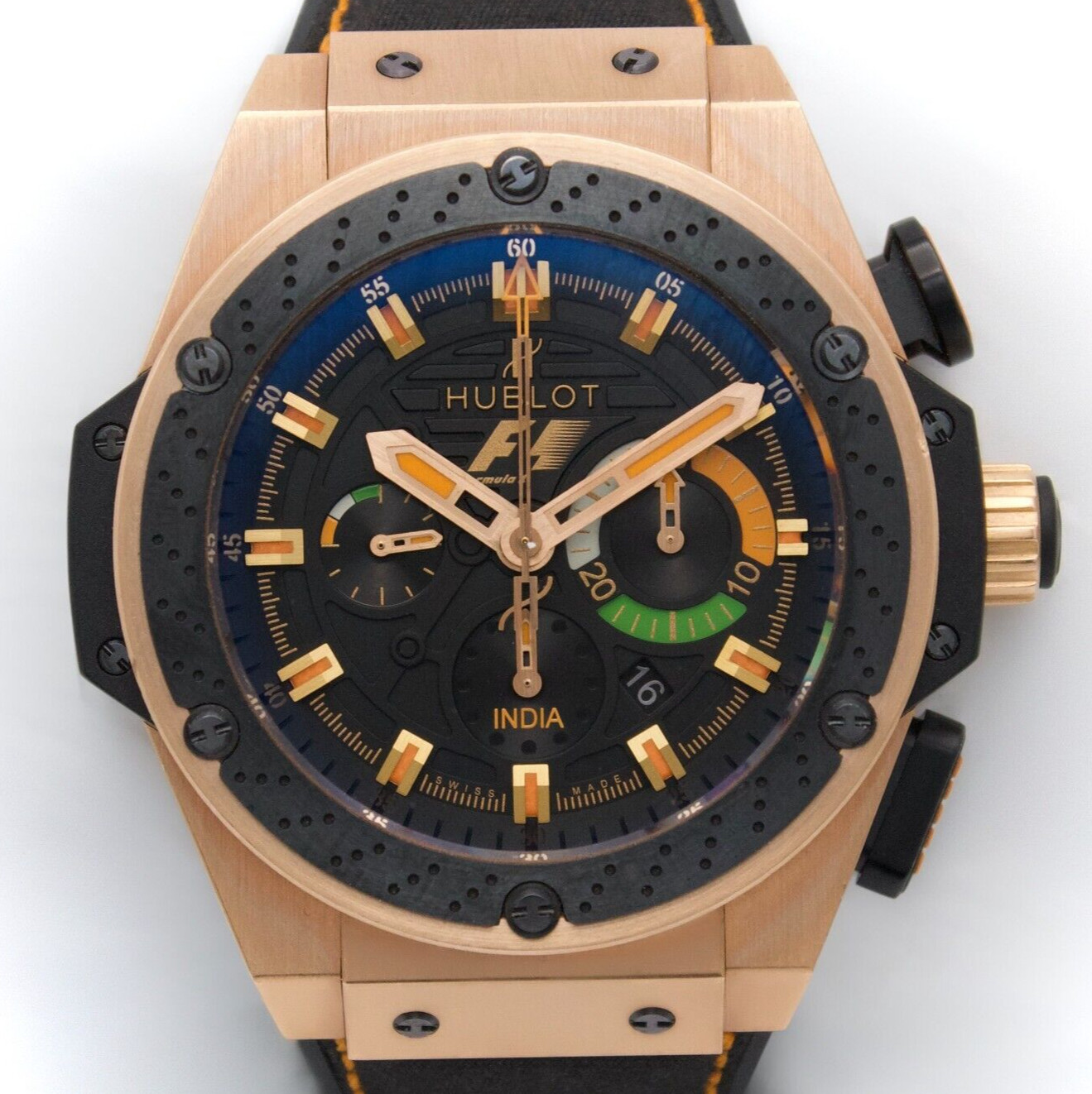 Hublot King Power F1 India Limited Edition 18k Rose Gold Auto Chrono 022/200 w.B