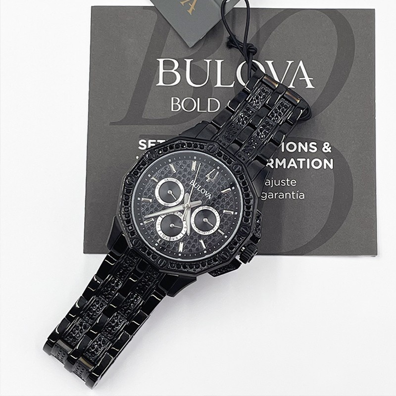 Bulova Men’s New 96C134 Crystal Octava Quartz Watch Silver Black Dial 41.5mm