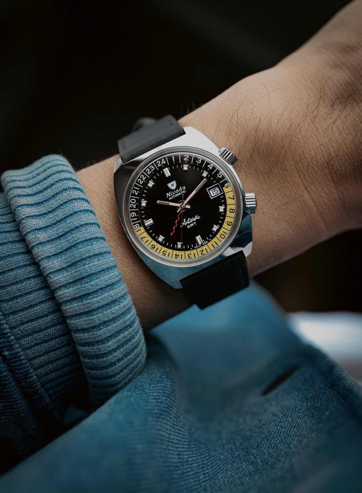 New Nivada Grenchen Antarctic GMT, Full Kit w/Case, Box, Papers, Tag
