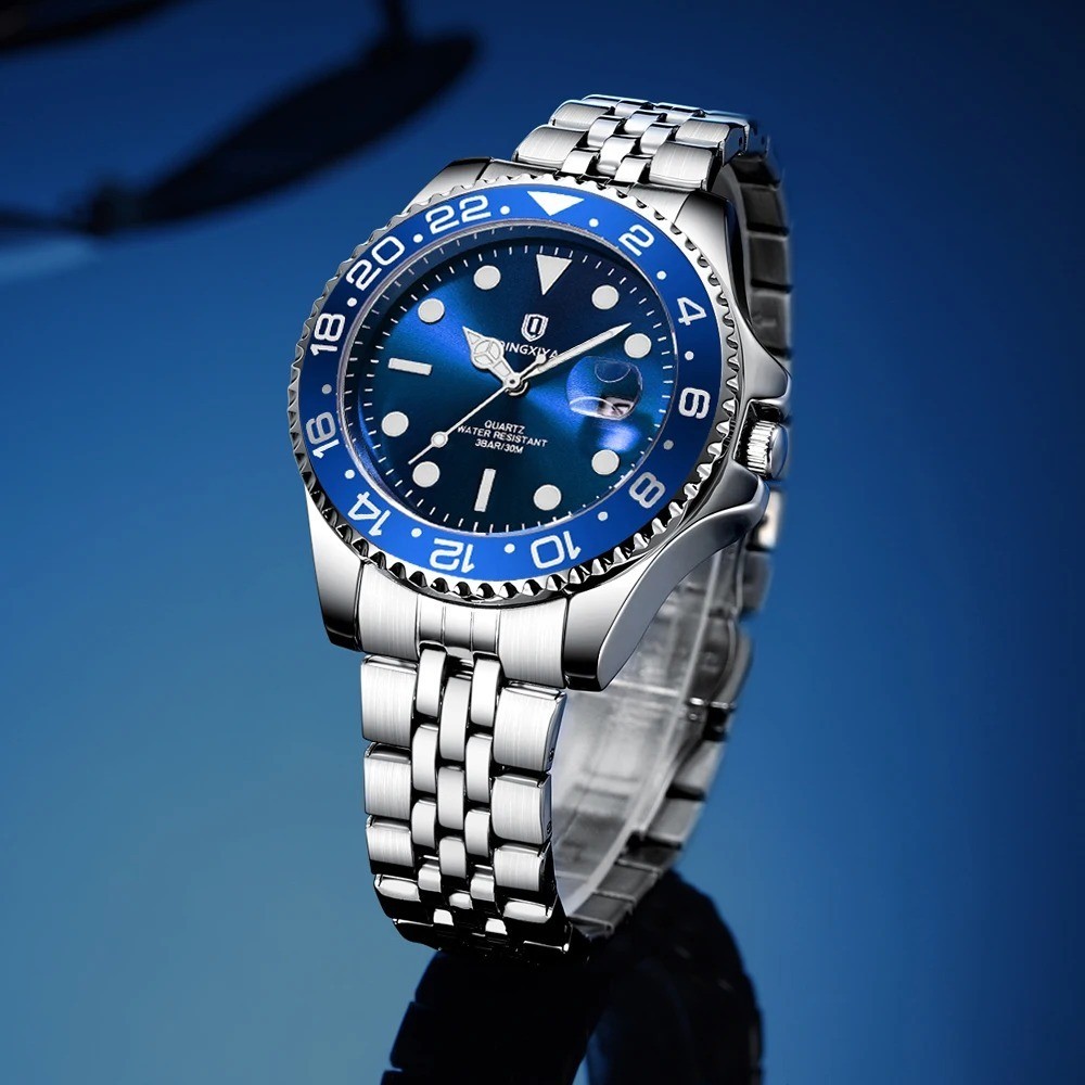 43MM QINGXIYA Quartz Business Men Watch Luxury Waterproof Stainless Steel Analog
