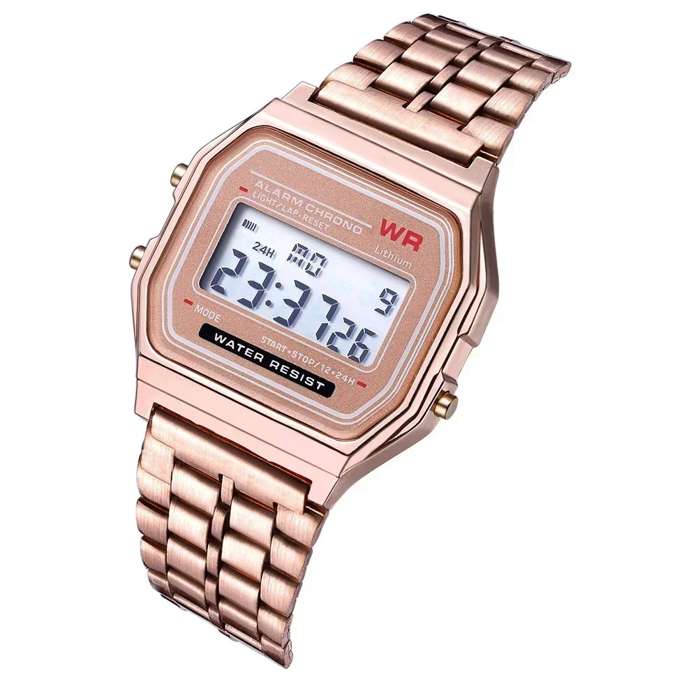 Retro Square Electronic Watches Digital Display Women Men Watch Rose Gold Silver