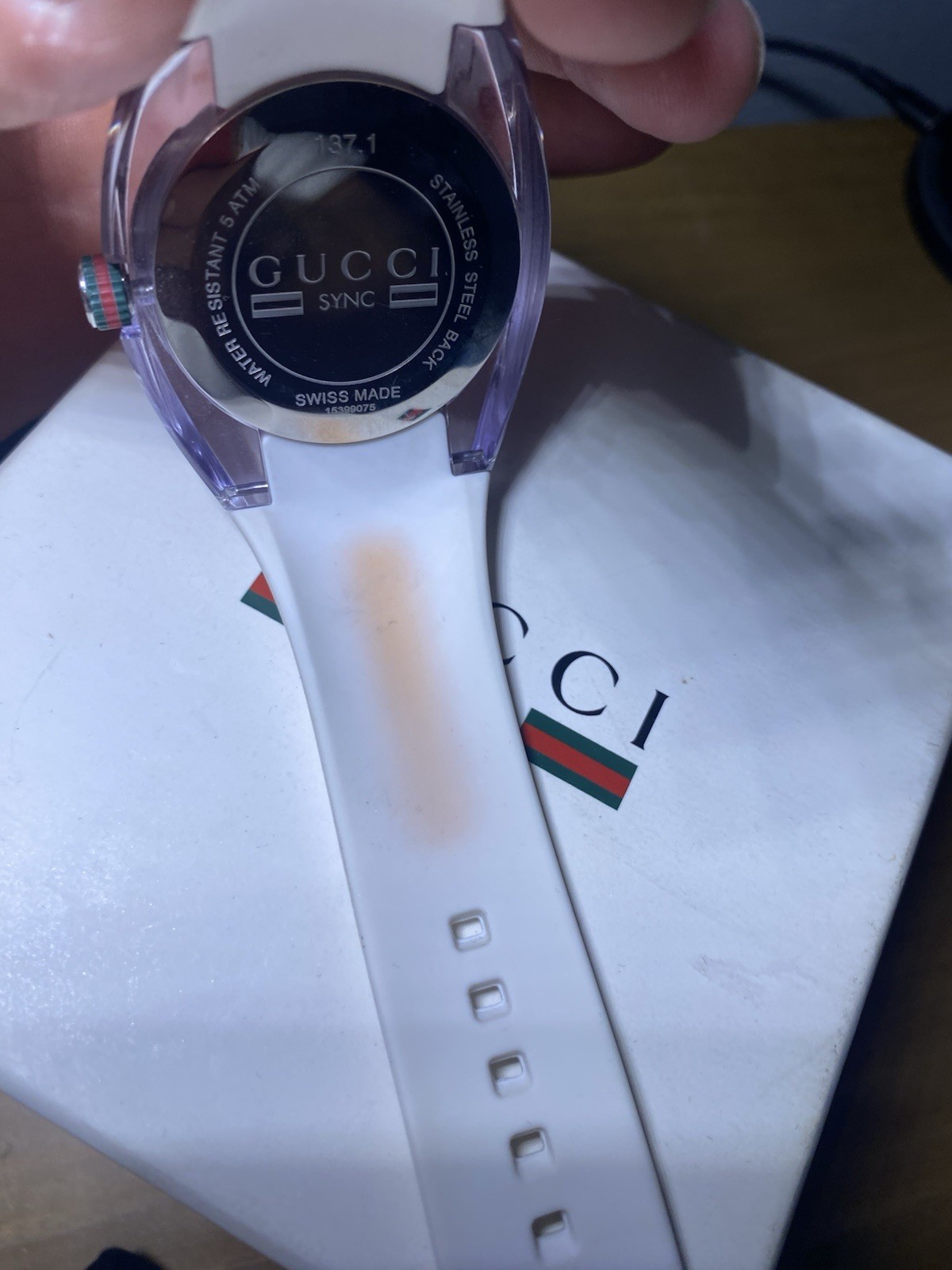 Gucci Sync 46mm Clear Transparent Nylon Case with White Rubber Straps