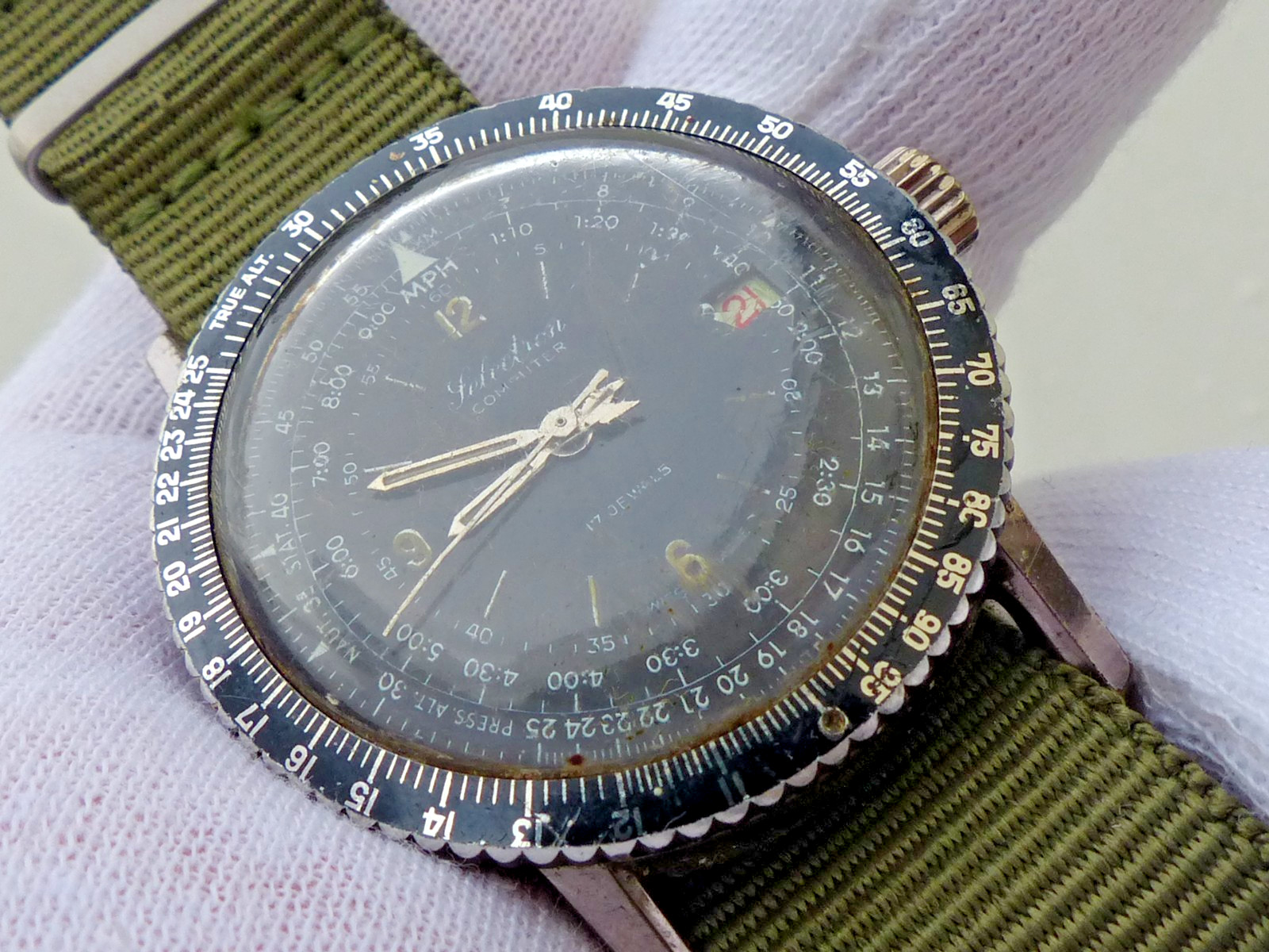 Vintage Ollech & Wajs Selectron Computer – RARE Slide Rule Bezel Wristwatch