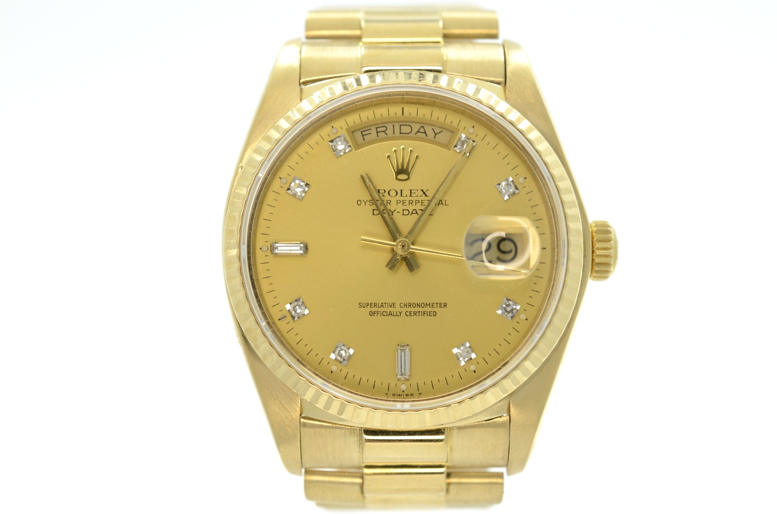 Rolex Day-Date 36mm 18038 Champagne Diamond Dial 1980 with Box and Papers