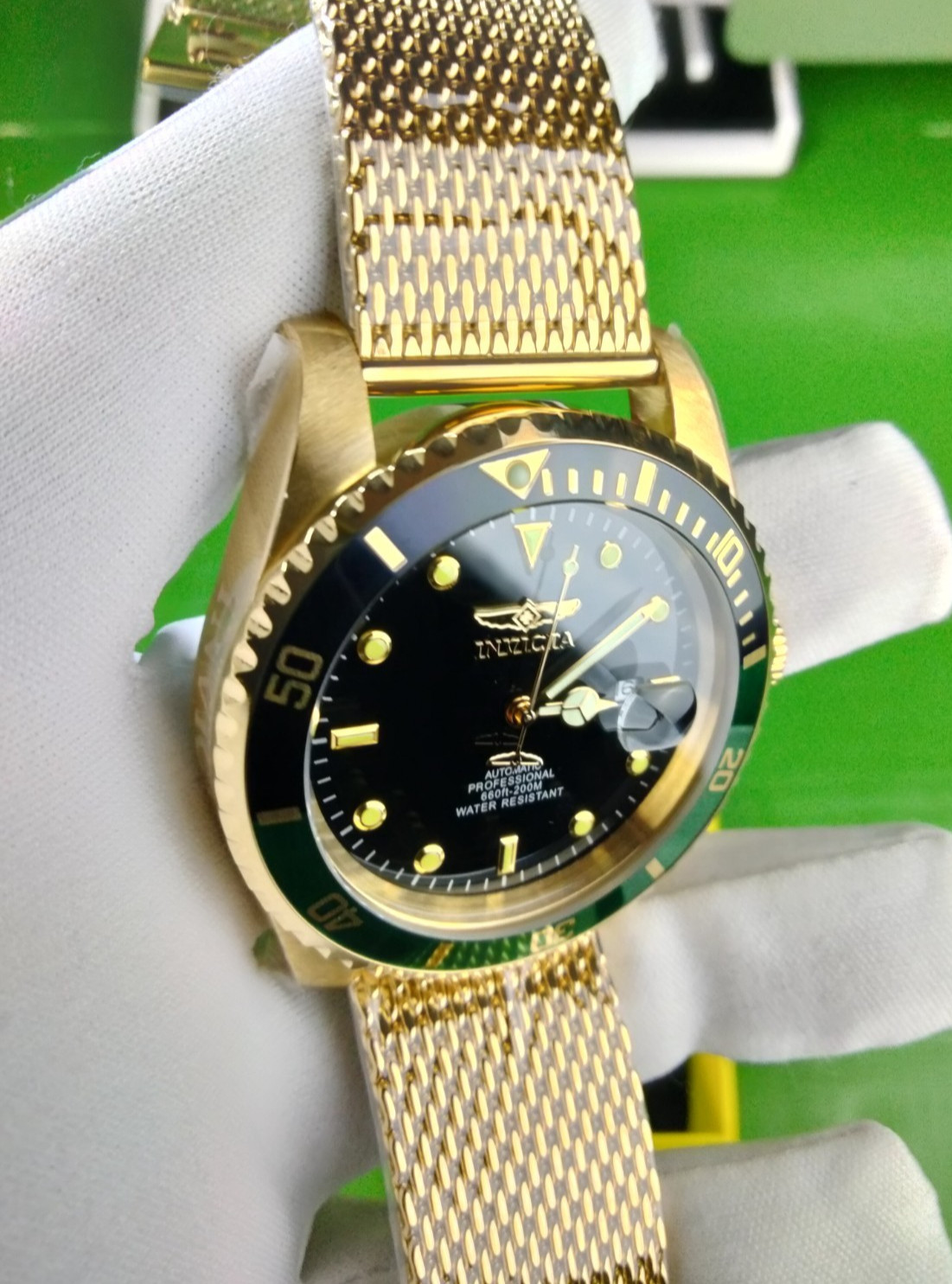 Invicta Pro Diver 47967 Automatic Men’s Watch 47mm Gold Black Dial 200M