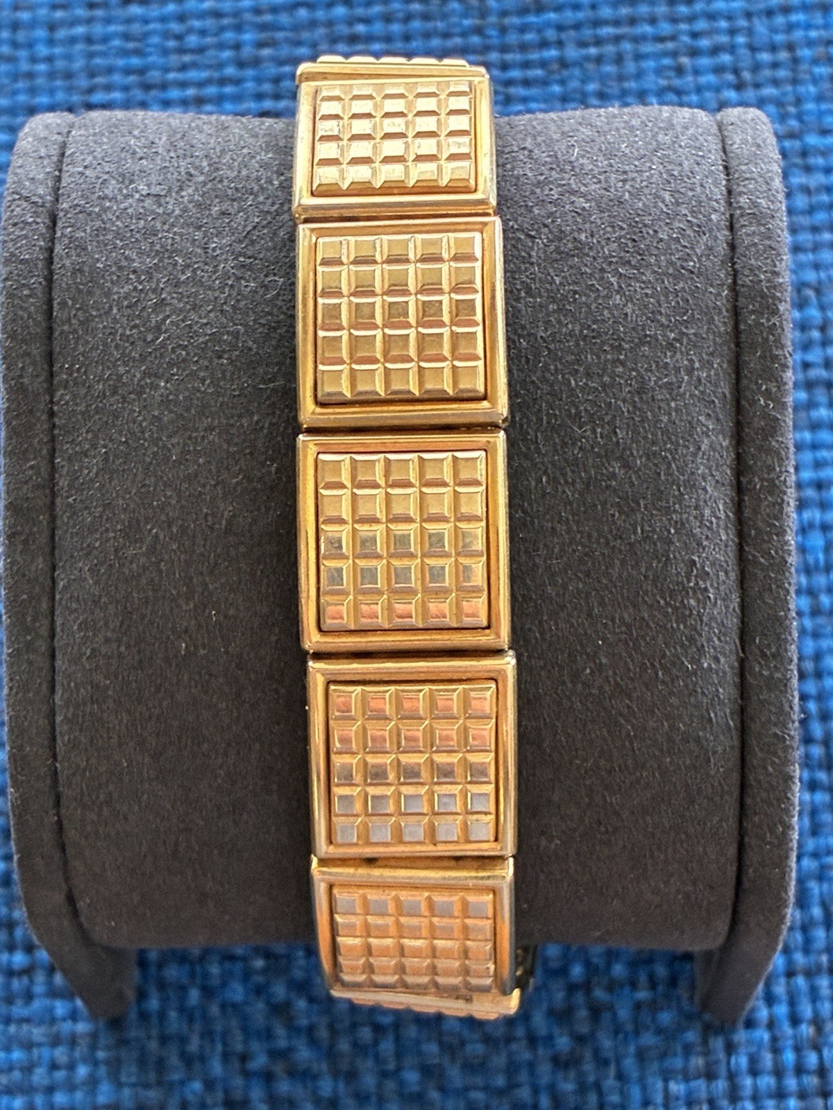 Vintage 15.5mm Speidel Twist-O-Flex Gold Tone Grid Pattern Watch Band NEW!