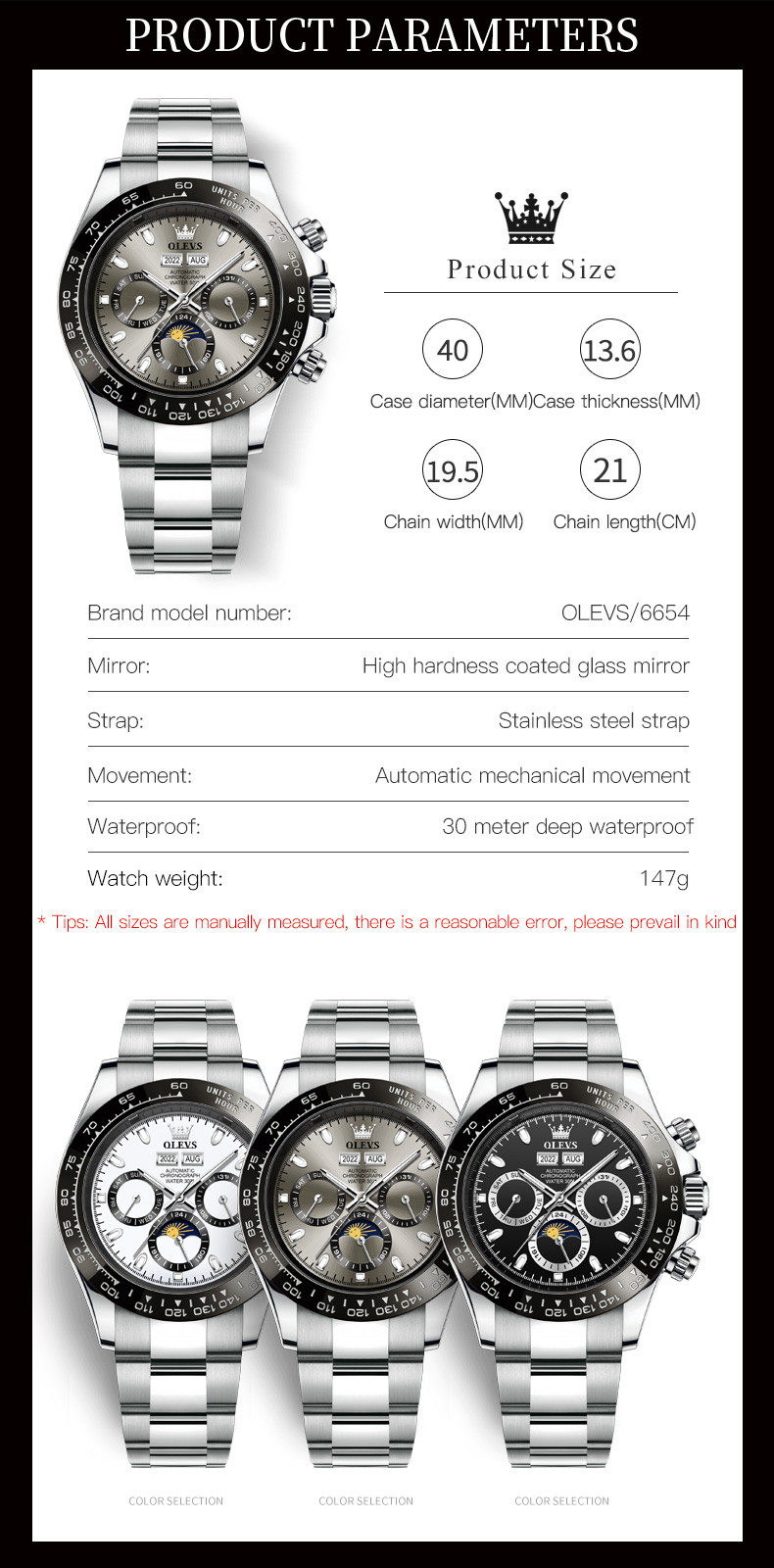 OLEVS Men Automatic Mechanical Luxury Stainless Steel Luminous Waterproof Watch