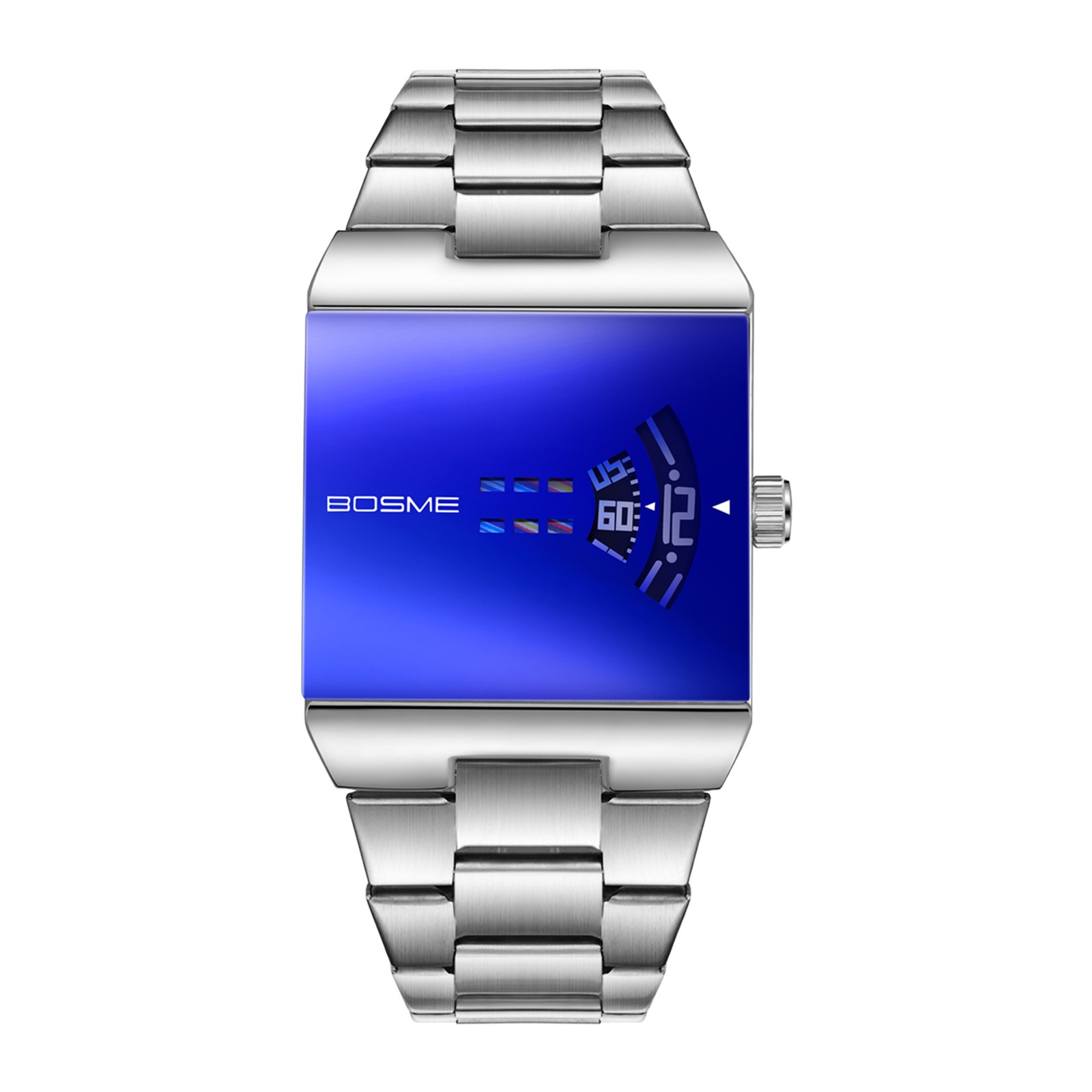 Men’s Novelty Minimalist Square No-Pointer Dial Stainless Steel Band Wrist Watch