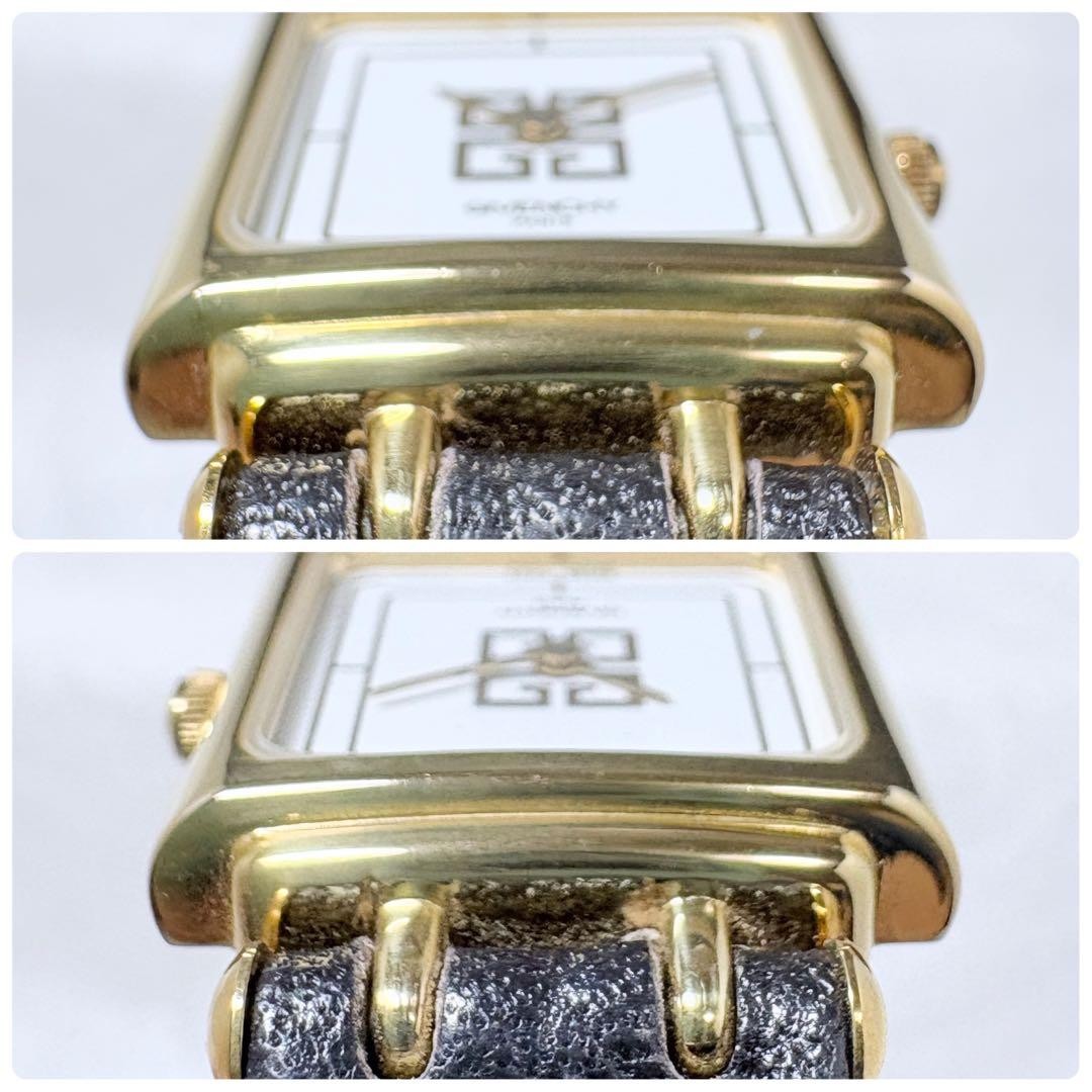 GIVENCHY 4G Logo Square Watch Gold White Leather Vintage Stainless Steel