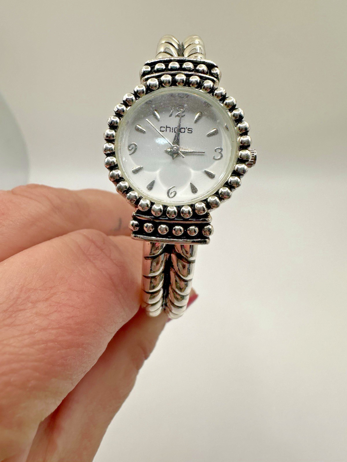 Chico Silver Tone Hinged Cuff Watch See Description